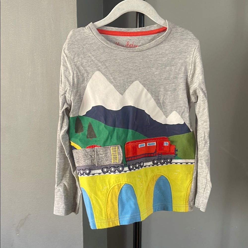 Kids Gray Train Graphic Long Sleeve Shirt